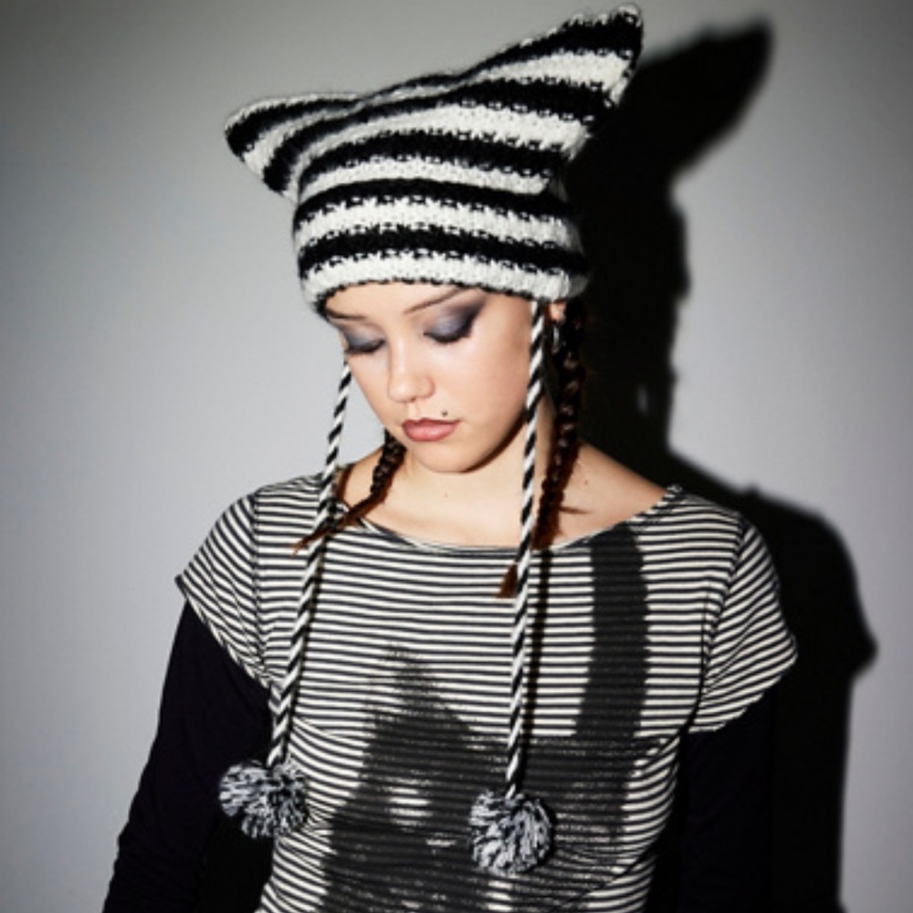 Urban outfitters Mylo Striped Tassel Fuzzy Beanie